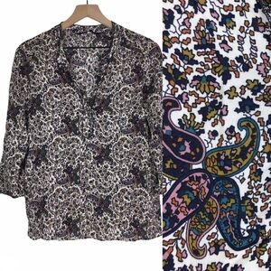ZARA Basic Blouse Popover Top Paisley Floral Sheer Lightweight Boho Size Medium
